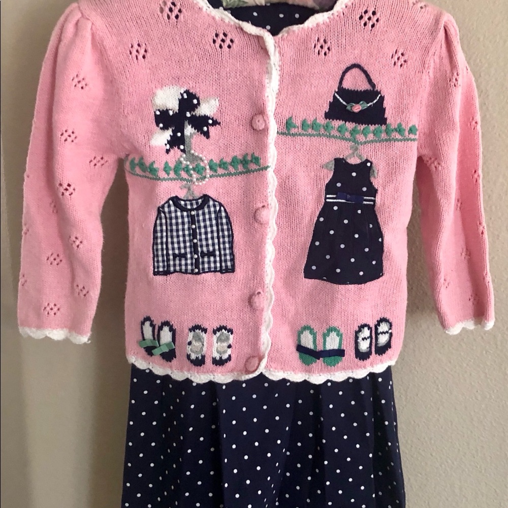 Vintage 4 Pieces Coordinates girls sweater, dress, blouse, shorts & Hair Bows
